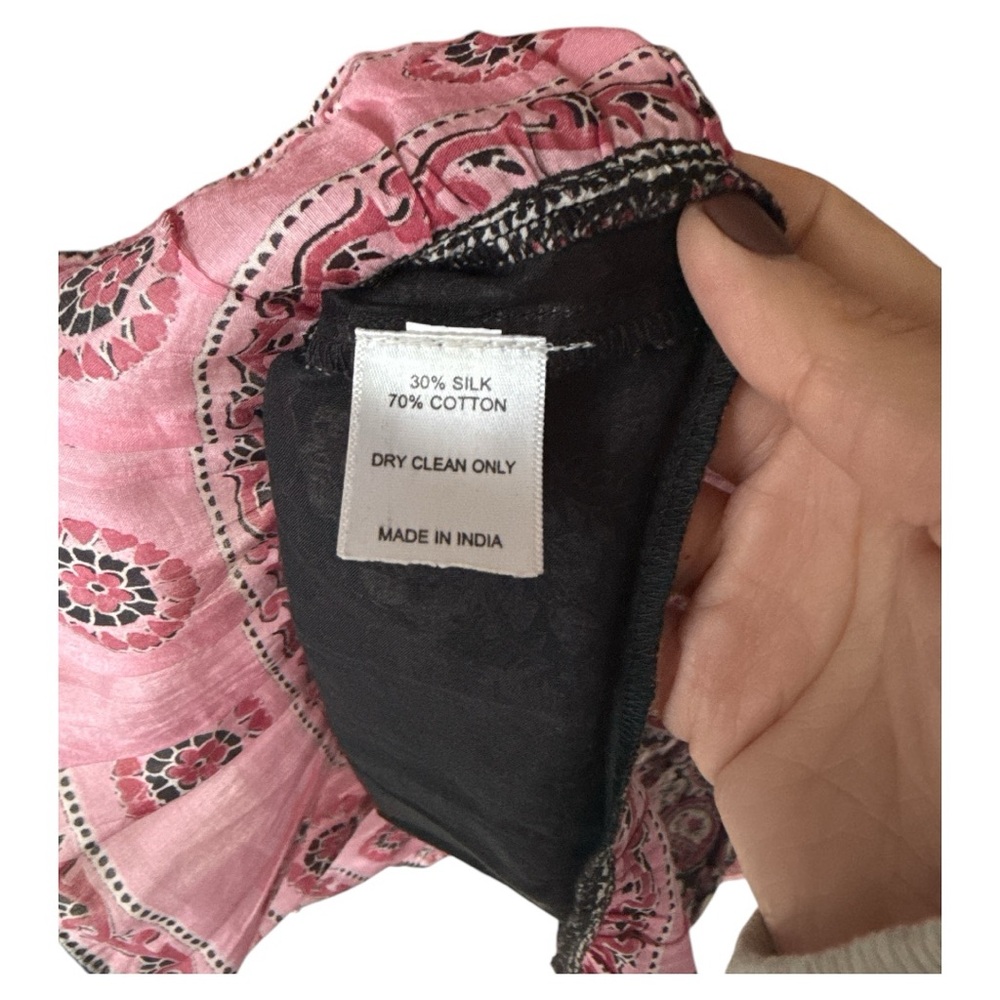 Bell Silk Cotton Voile Black/Pink Paisley Smocked
Waist Evelyn Mini Dress Med - Picture 8 of 10